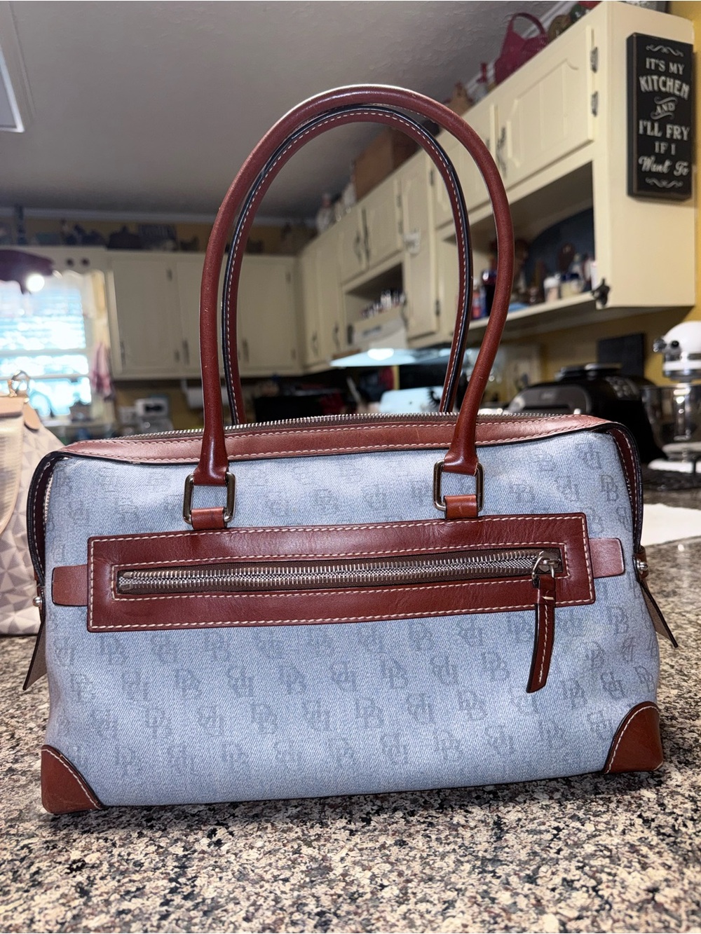 Dooney & Bourke Light Blue and Brown Satchel Handbag - Picture 4 of 11